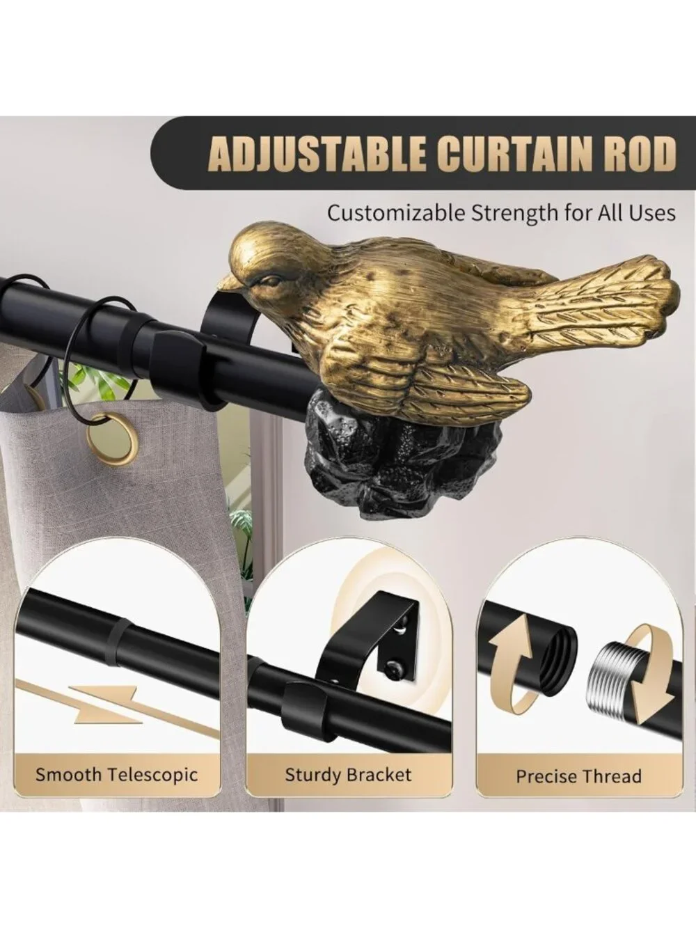 Vintage Gold Adjustable Curtain Rod 36-72